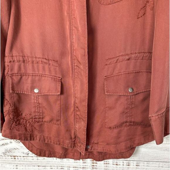 Ecru Women's Embroidered Drawstring Waist Cargo Utility Jacket Brick Size Medium - Picture 3 of 14